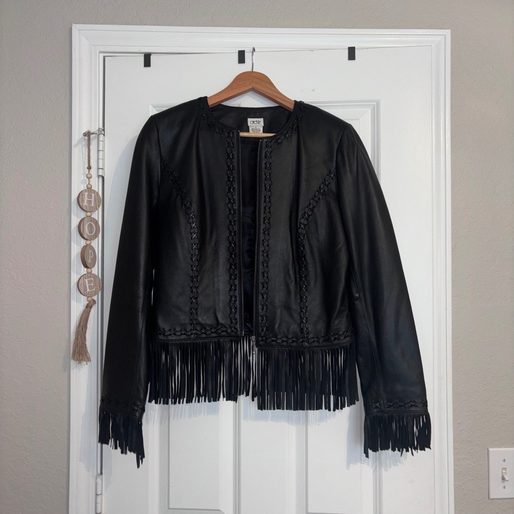 Vintage Cache Women's Fringe Western Biker 100% Leather Jacket  Sz 8 - Picture 2 of 10